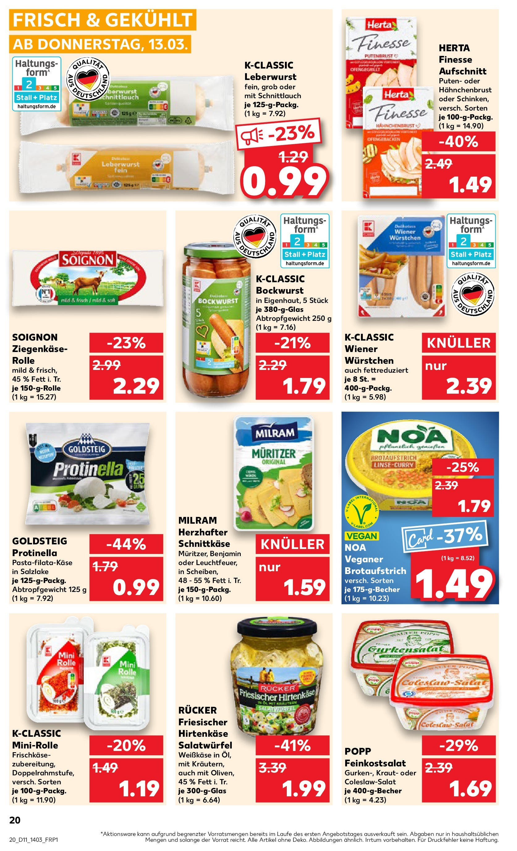 Kaufland - Oberhausen, Concordiastraße 32 (ab 13.03.2025) » Angebote Online zum Blättern | Seite: 20 | Produkte: Ziegenkäse, Kraut, Frischkase, Hahnchenbrust