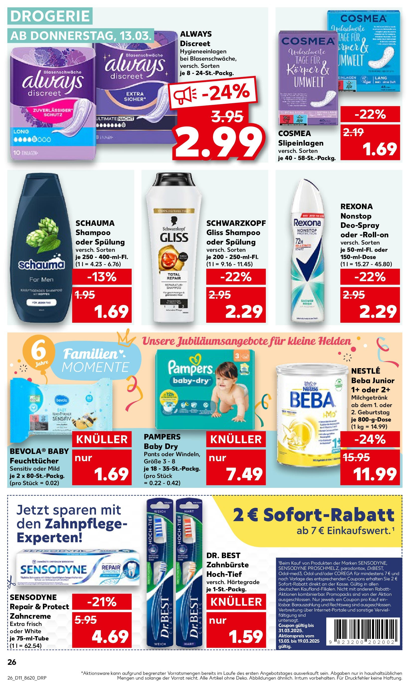 Kaufland - Oberhausen, Concordiastraße 32 (ab 13.03.2025) » Angebote Online zum Blättern | Seite: 26 | Produkte: Pampers, Shampoo, Zahnbürste, Deospray