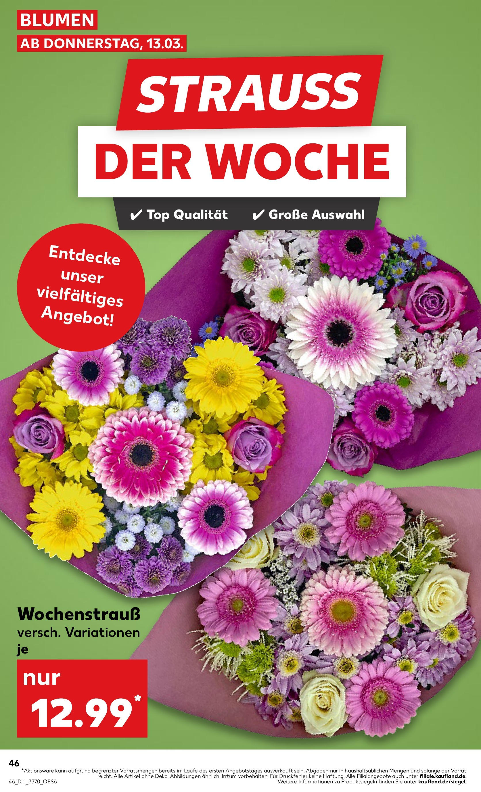 Kaufland - Kaufland: Wochenangebote (ab 12.03.2025) » Angebote Online zum Blättern | Seite: 46 | Produkte: Top, Blumen