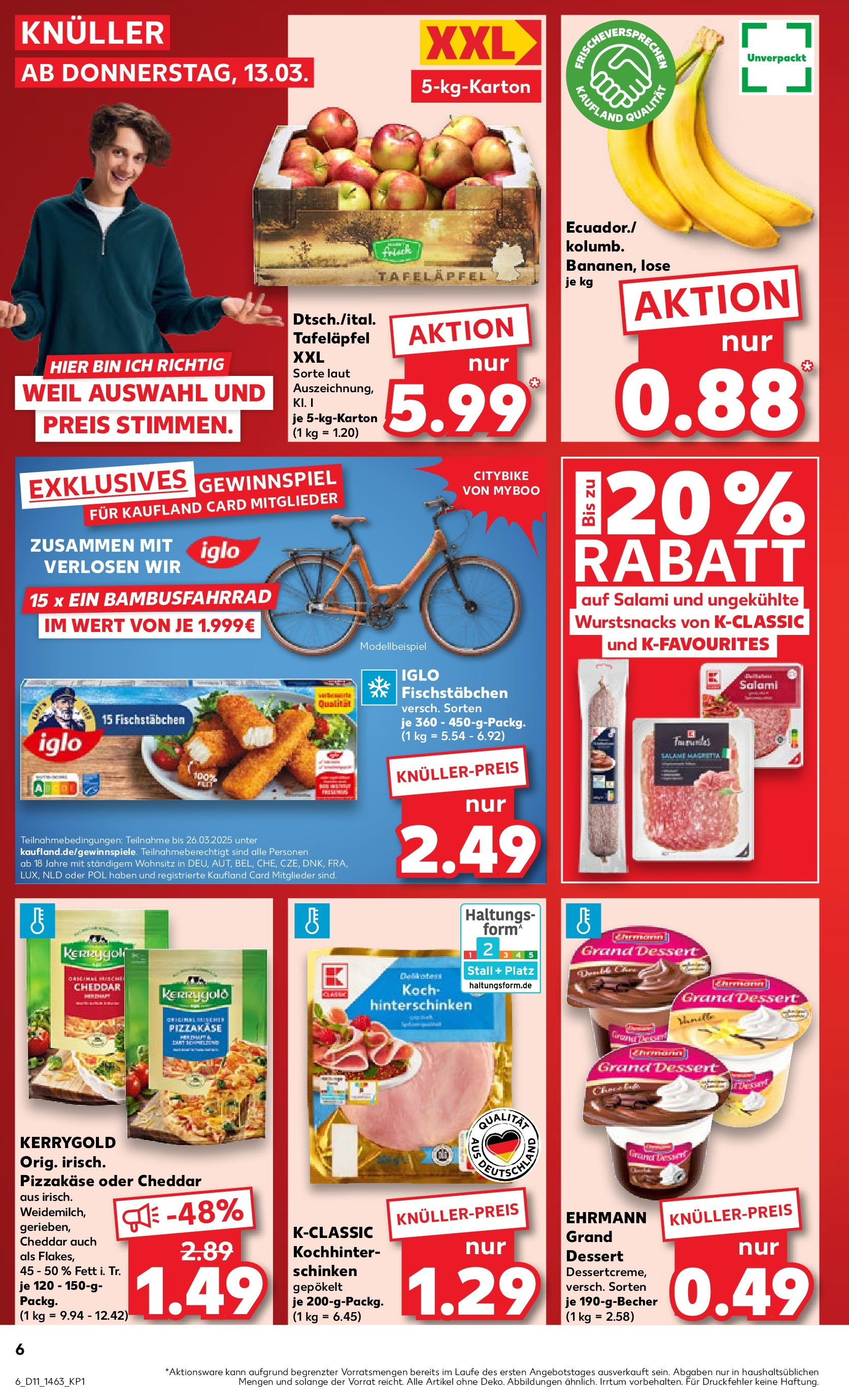 Kaufland - Kaufland: Wochenangebote (ab 12.03.2025) » Angebote Online zum Blättern | Seite: 6 | Produkte: Iglo, Fischstabchen, Salami, Schinken