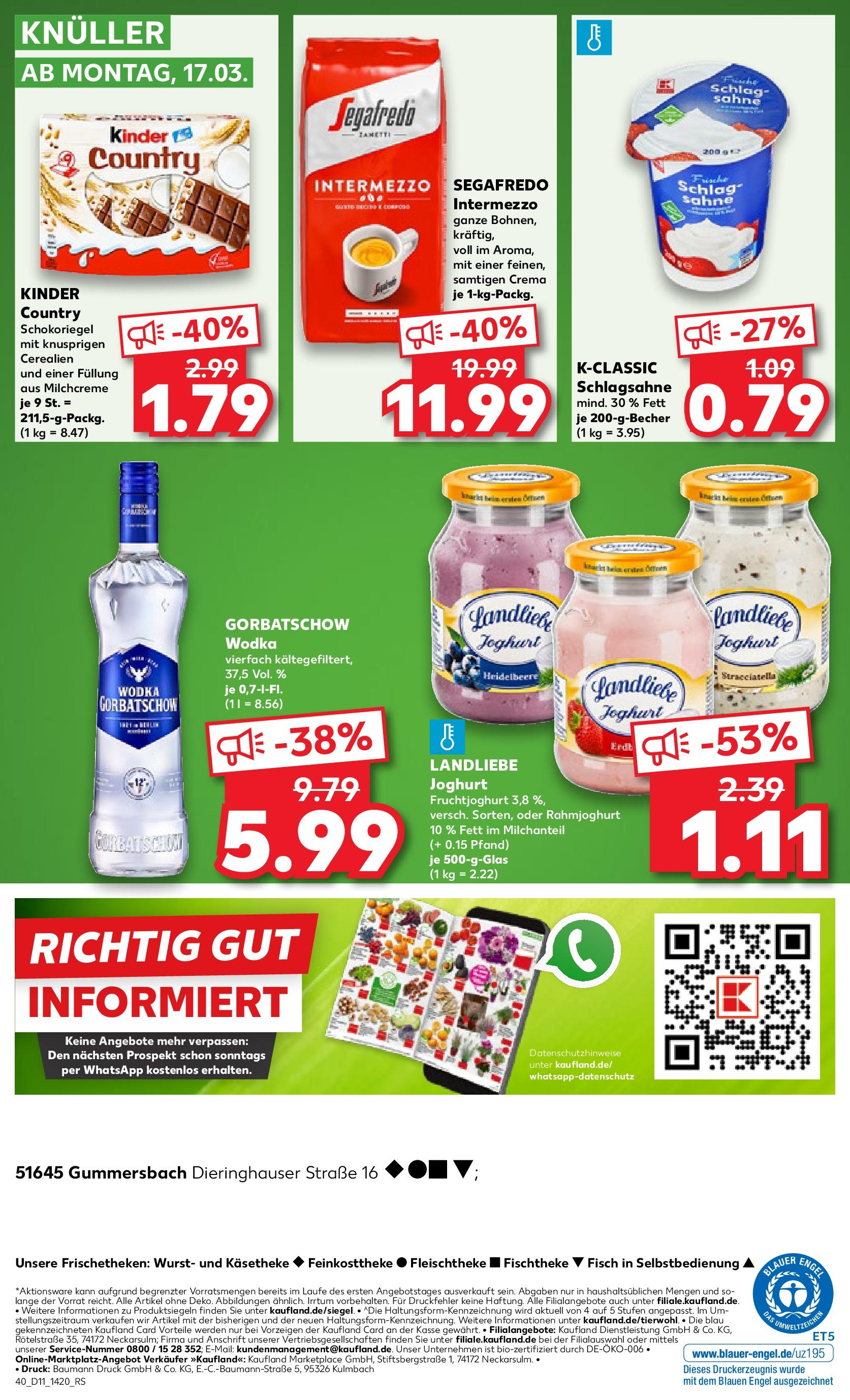 Kaufland - Kaufland: Wochenangebote (ab 12.03.2025) » Angebote Online zum Blättern | Seite: 40 | Produkte: Wurst, Sahne, Wodka, Segafredo