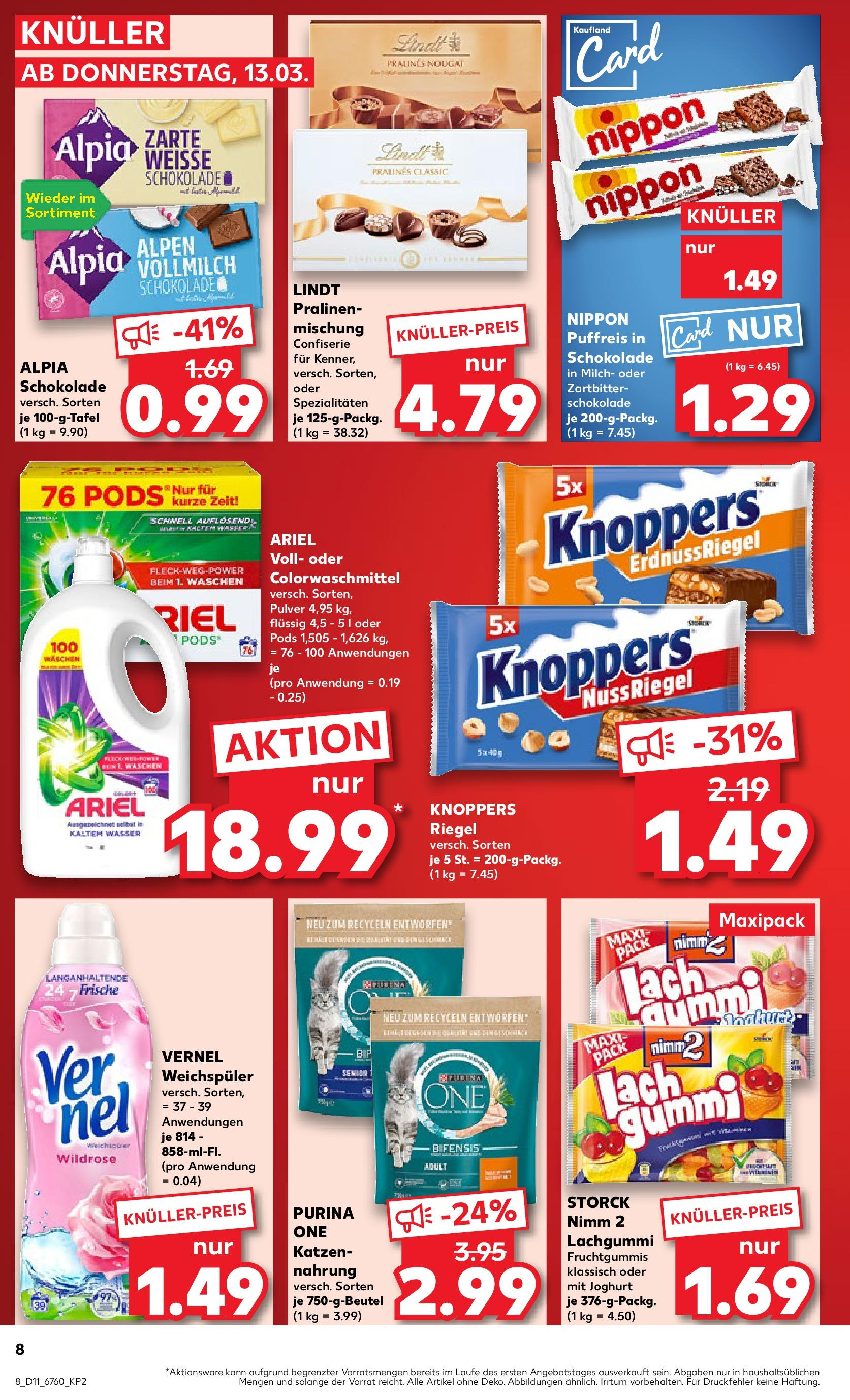 Kaufland - Kaufland: Wochenangebote (ab 12.03.2025) » Angebote Online zum Blättern | Seite: 8 | Produkte: Milch, Wasser, Weichspüler, Lindt