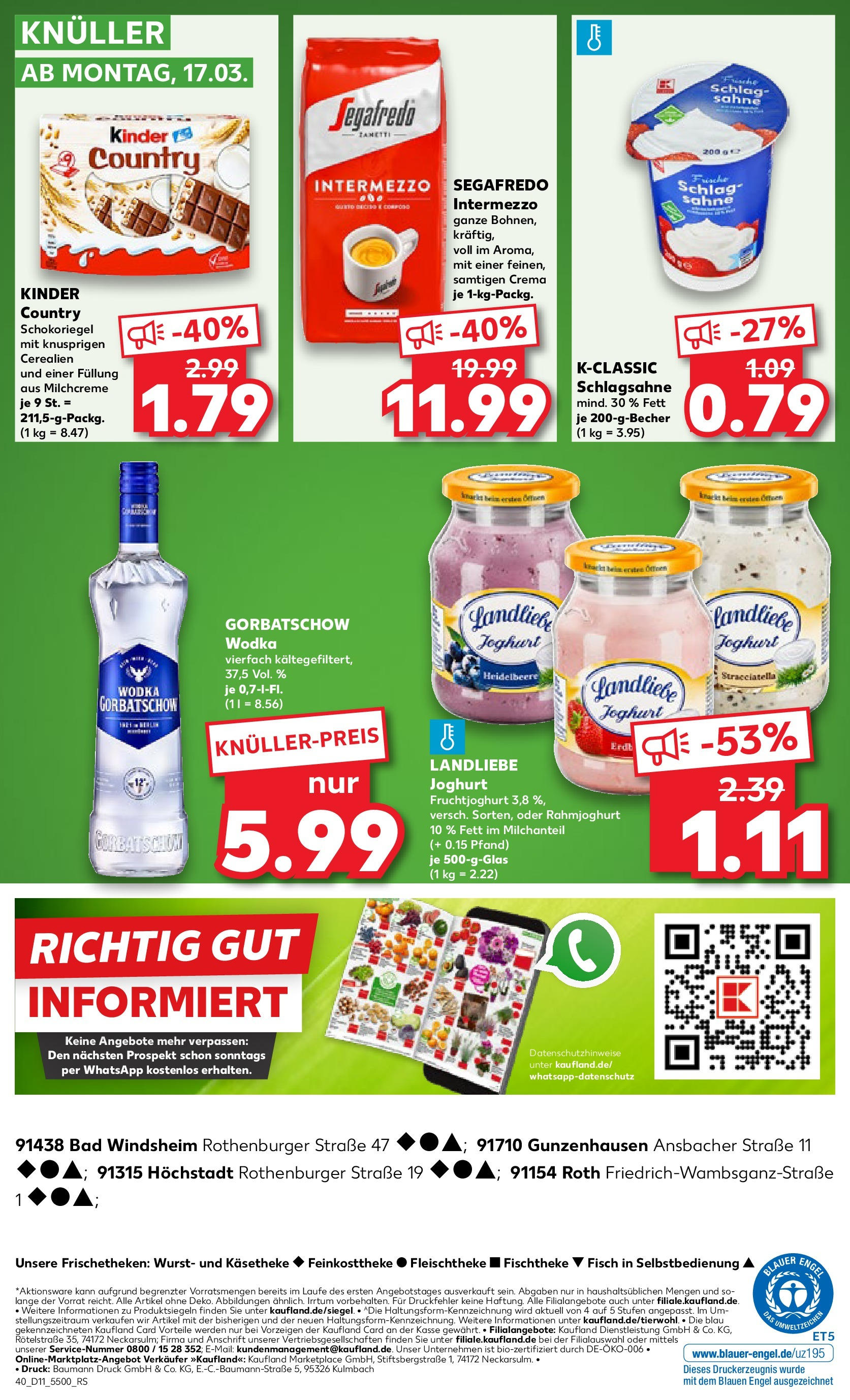 Kaufland - Kaufland: Wochenangebote (ab 12.03.2025) » Angebote Online zum Blättern | Seite: 40 | Produkte: Schlagsahne, Bad, Landliebe joghurt, Segafredo