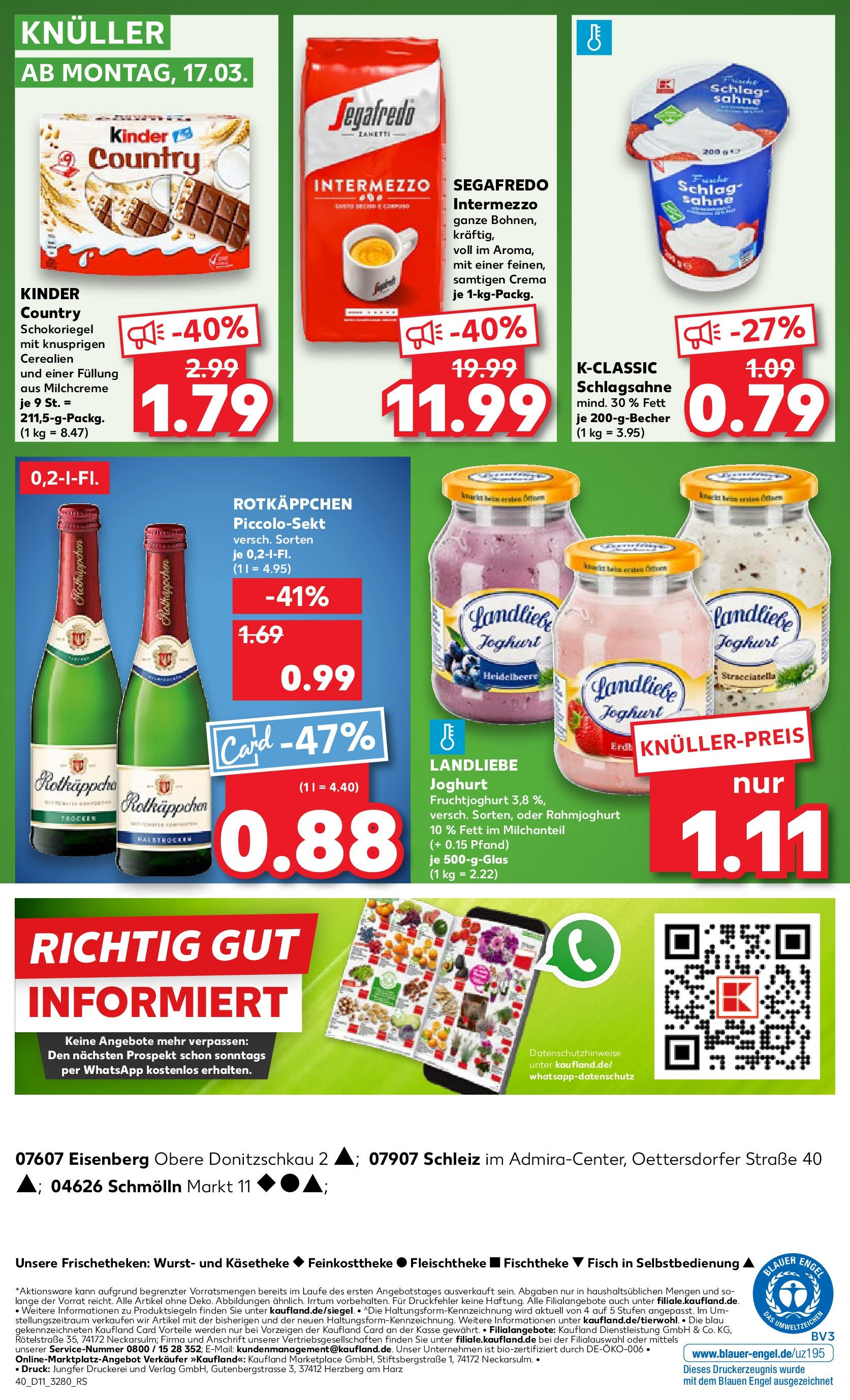 Kaufland - Kaufland: Wochenangebote (ab 12.03.2025) » Angebote Online zum Blättern | Seite: 40 | Produkte: Schlagsahne, Joghurt, Fruchtjoghurt, Segafredo