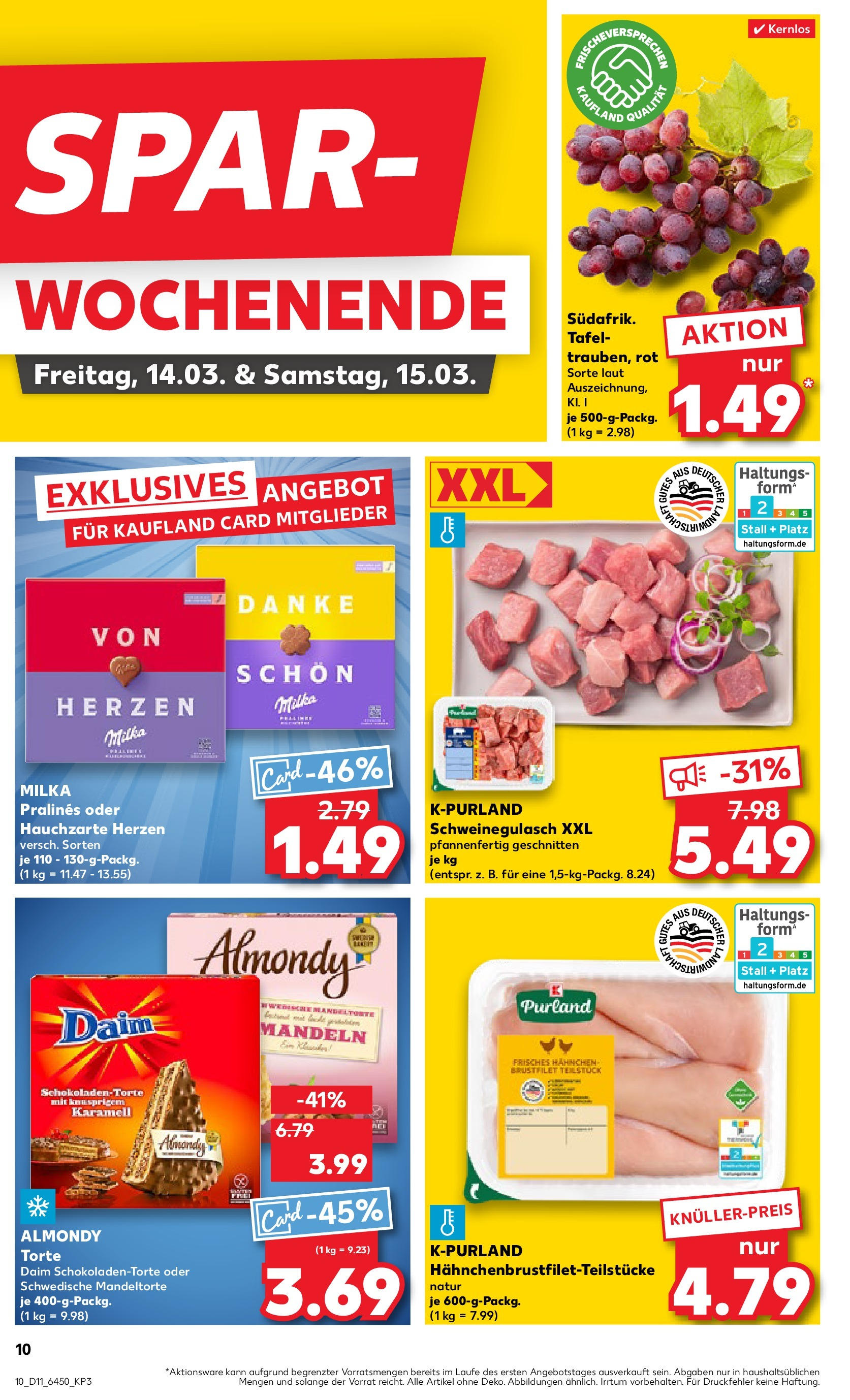 Kaufland - Kaufland: Wochenangebote (ab 12.03.2025) » Angebote Online zum Blättern | Seite: 10 | Produkte: Schweinegulasch, Mandeln, Milka