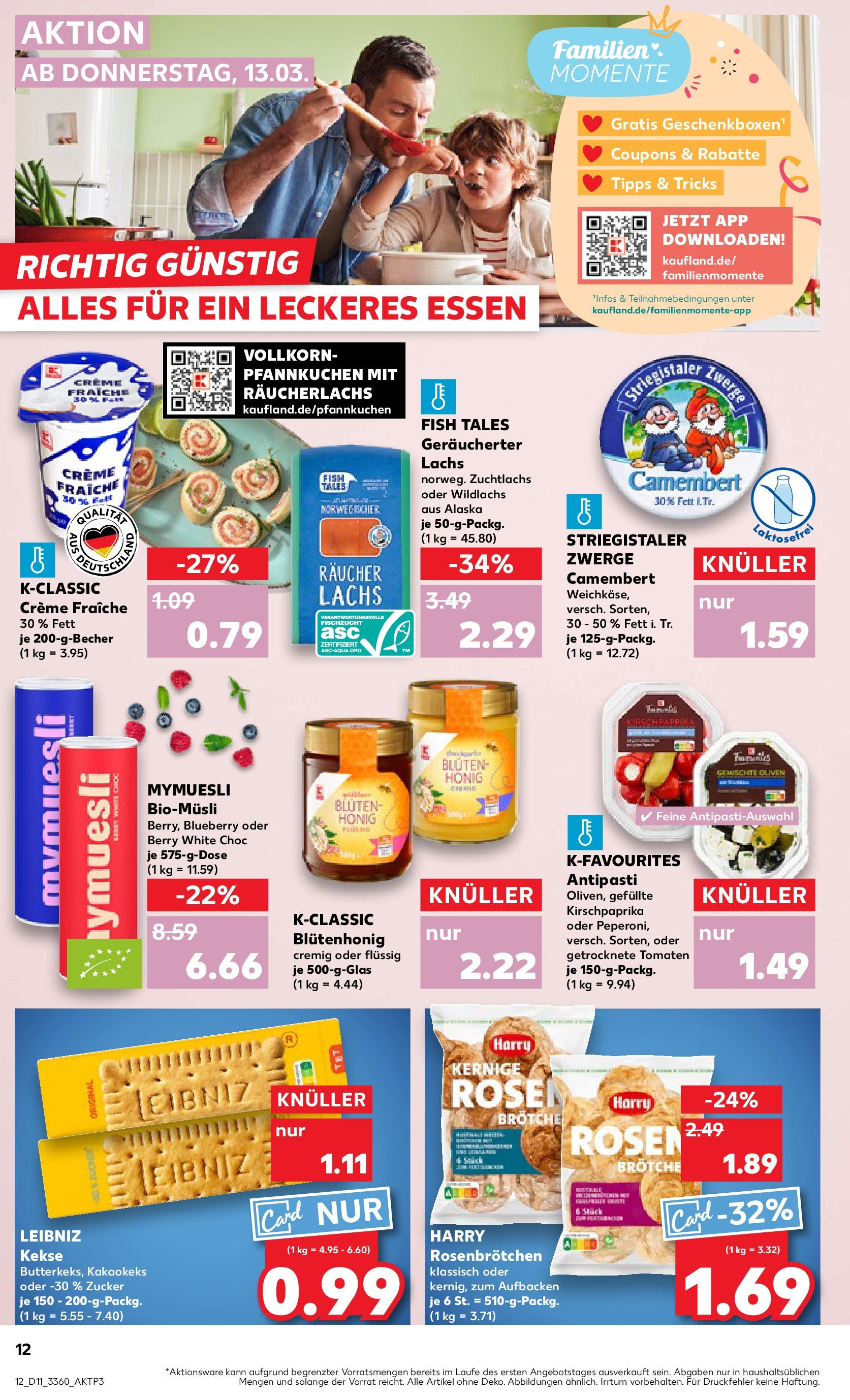 Kaufland - Kaufland: Wochenangebote (ab 12.03.2025) » Angebote Online zum Blättern | Seite: 12 | Produkte: Pfannkuchen, Creme, Räucherlachs, Kekse