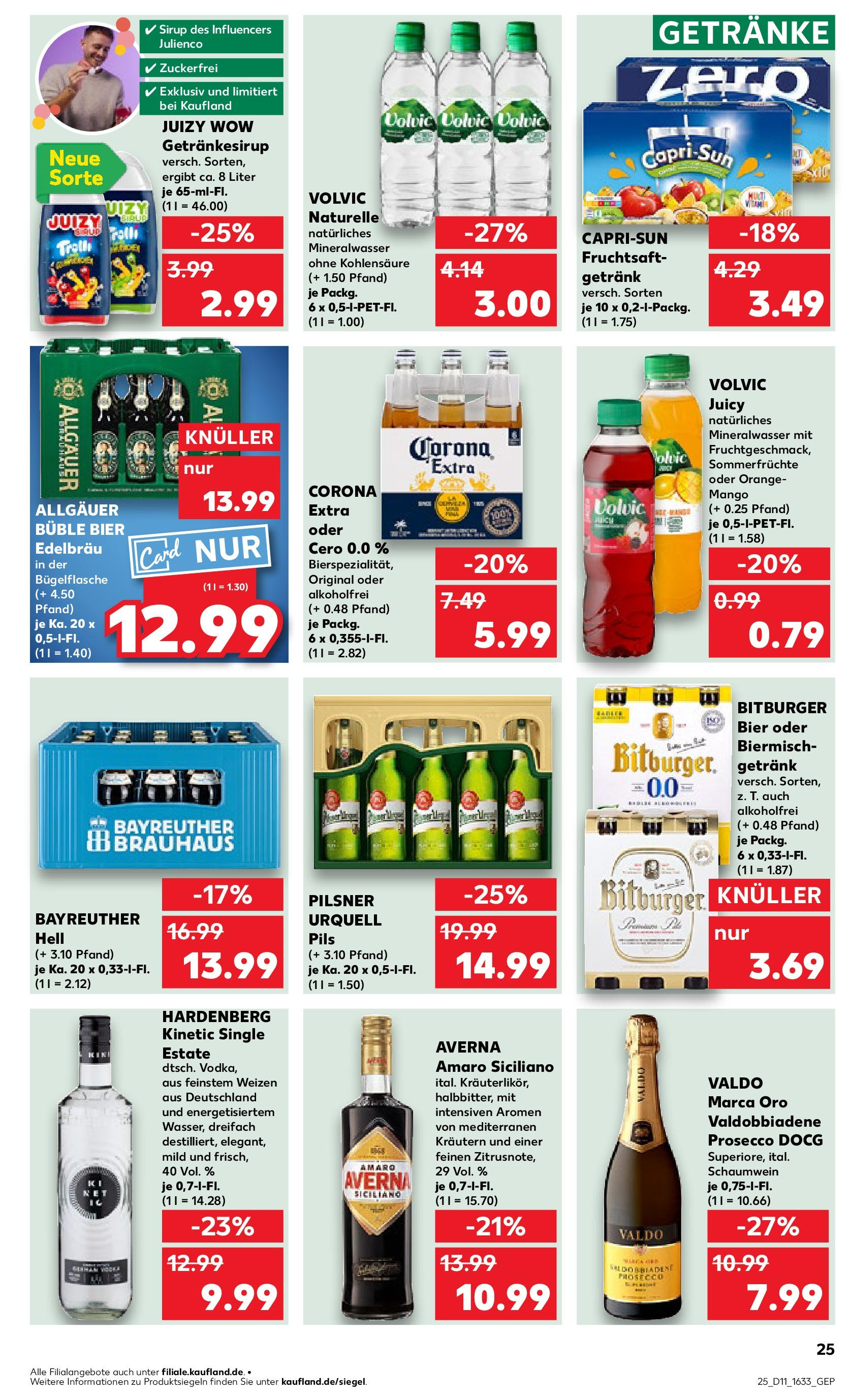 Kaufland - Kaufland: Wochenangebote (ab 12.03.2025) » Angebote Online zum Blättern | Seite: 25 | Produkte: Bier, Sirup, Mineralwasser, Fruchtsaft