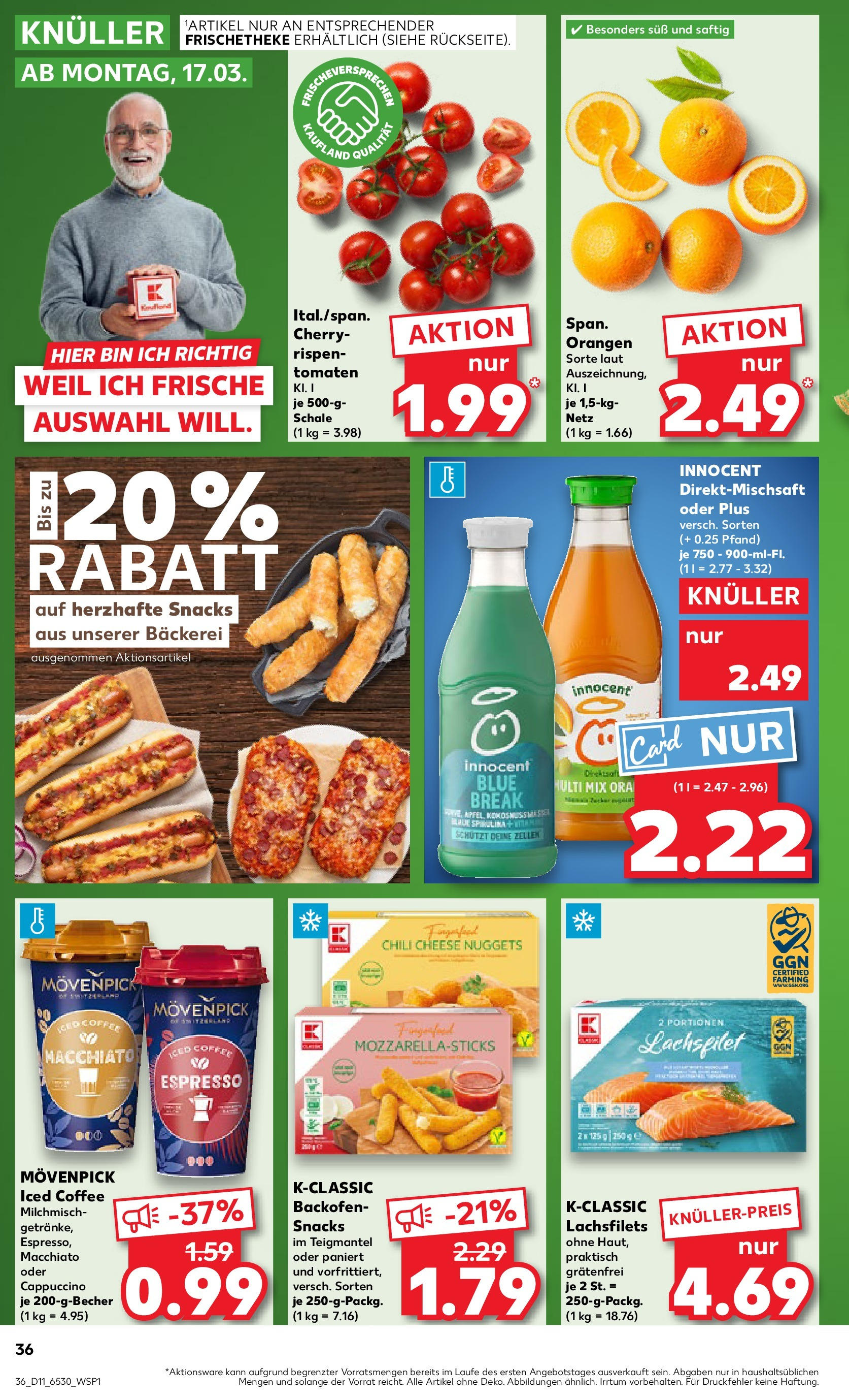 Kaufland - Kaufland: Wochenangebote (ab 12.03.2025) » Angebote Online zum Blättern | Seite: 36 | Produkte: Bäckerei, Orangen, Tomaten, Backofen