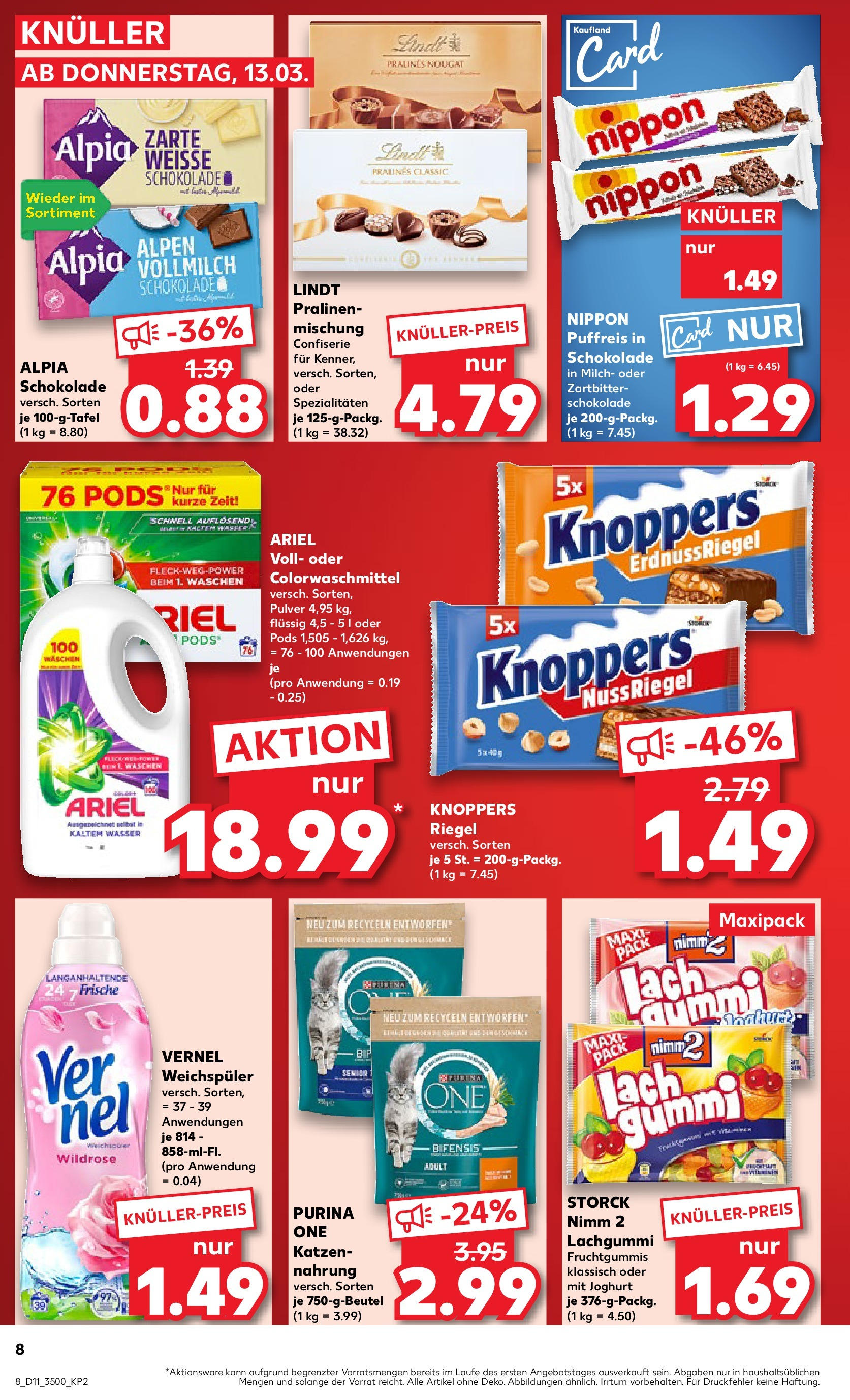 Kaufland - Kaufland: Wochenangebote (ab 12.03.2025) » Angebote Online zum Blättern | Seite: 8 | Produkte: Ariel, Weichspüler, Lindt, Vernel