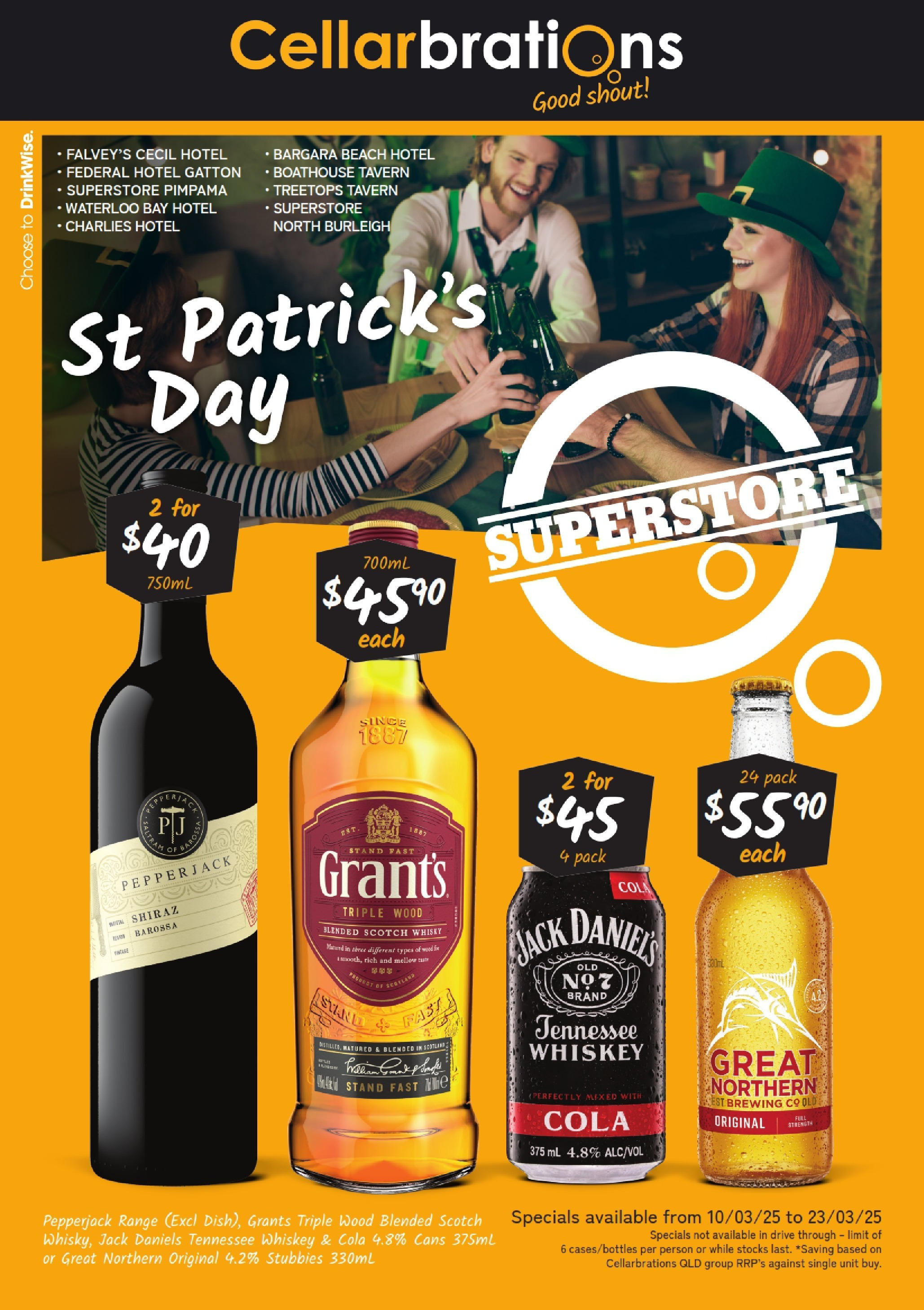 Cellarbrations - St Patrick’s Day. QLD 10/03 - 09/03/2025 > weekly / monthly specials | Page: 1 | Products: Whiskey, Wood, Scotch