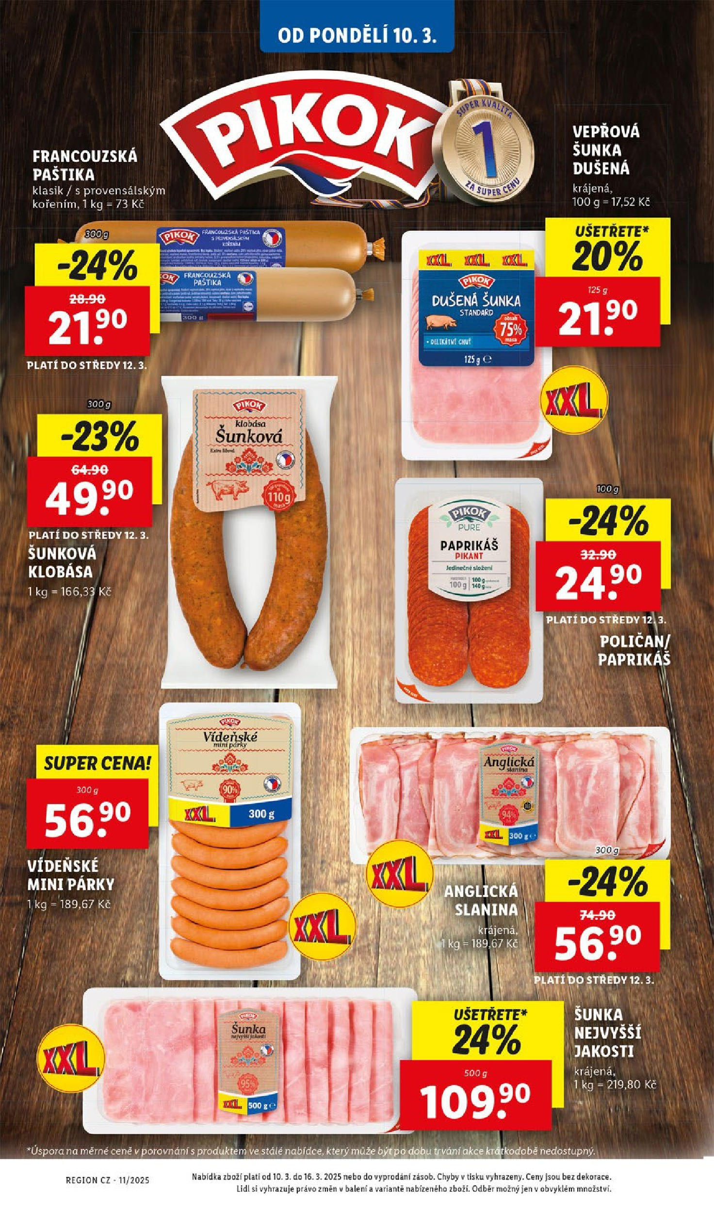 Lidl leták od 11.03.2025 - Nový akční leták | Strana: 11 | Produkty: Párky, Klobása, Anglická slanina, Paštika