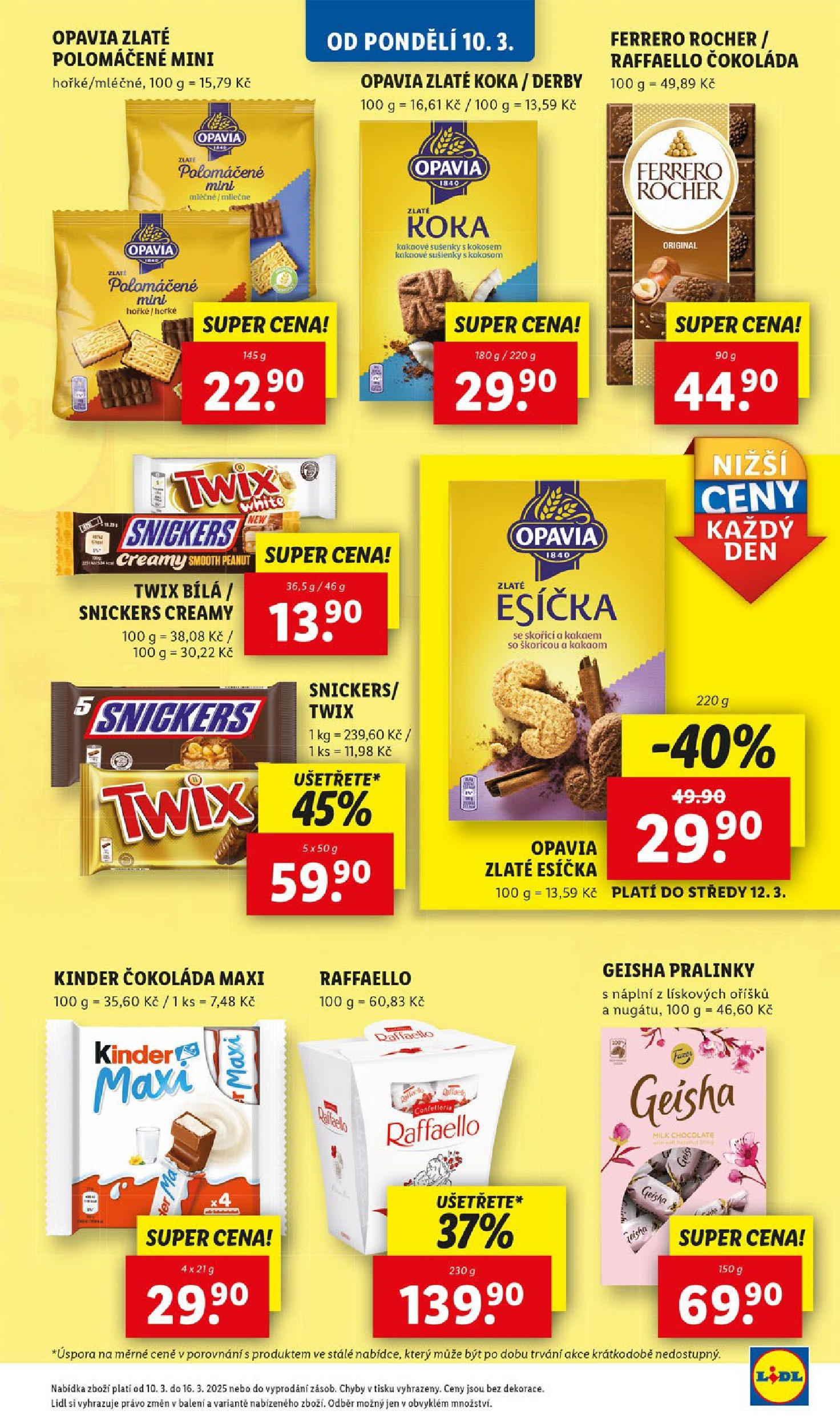 Lidl leták od 11.03.2025 - Nový akční leták | Strana: 21 | Produkty: Ferrero Rocher, Čokoláda, Kinder, Geisha