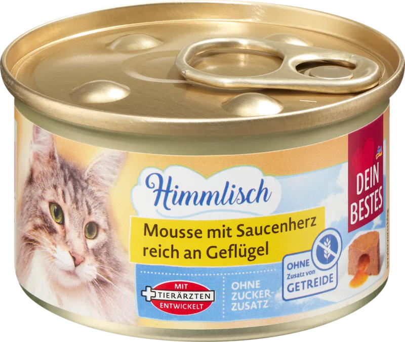 Dein Bestes Nassfutter Katze reich an Geflügel, Mousse mit Saucenherz