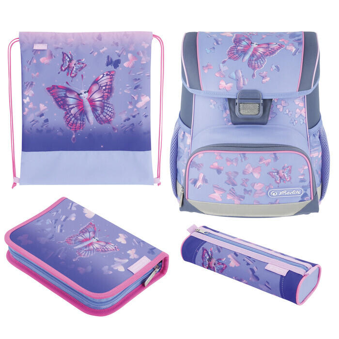 HERLITZ Schultaschen-Set Loop Plus Butterfly Paradise 4-teilig lila