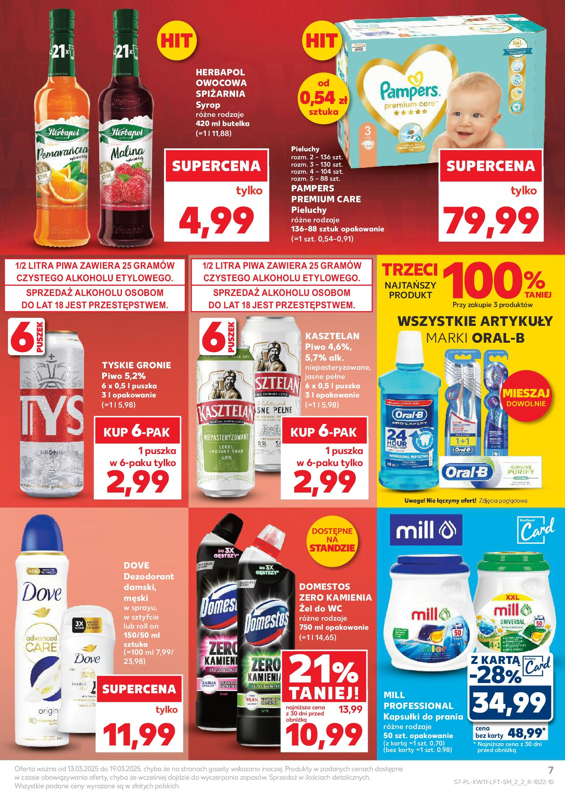 Kaufland gazetka od 13.03.2025 - od jutra PDF | Strona: 7 | Produkty: Malina, Tyskie, Domestos, Kapsułki do prania