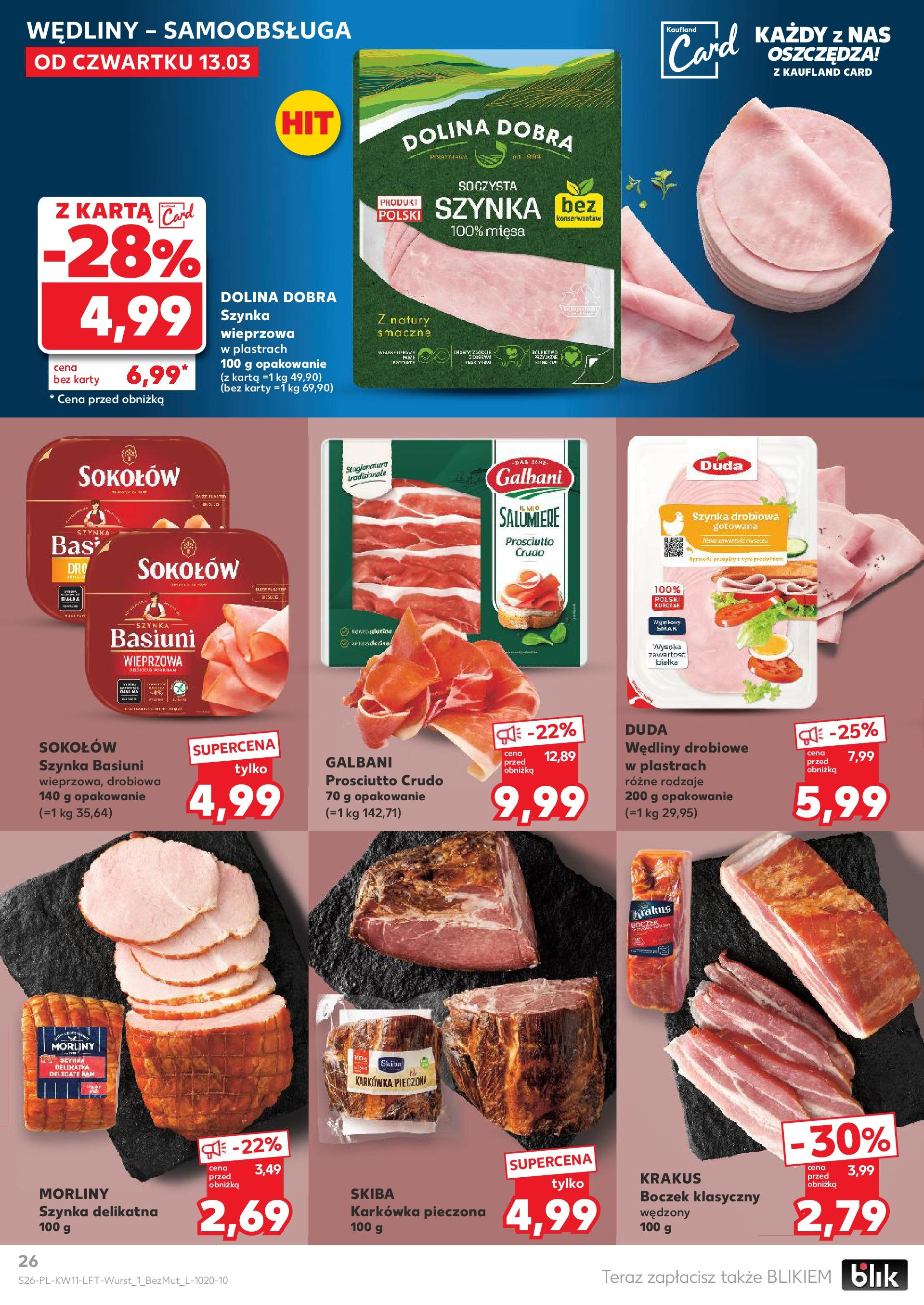 Kaufland gazetka od 13.03.2025 - od jutra PDF | Strona: 26 | Produkty: Karta, Szynka, Boczek, Wędliny