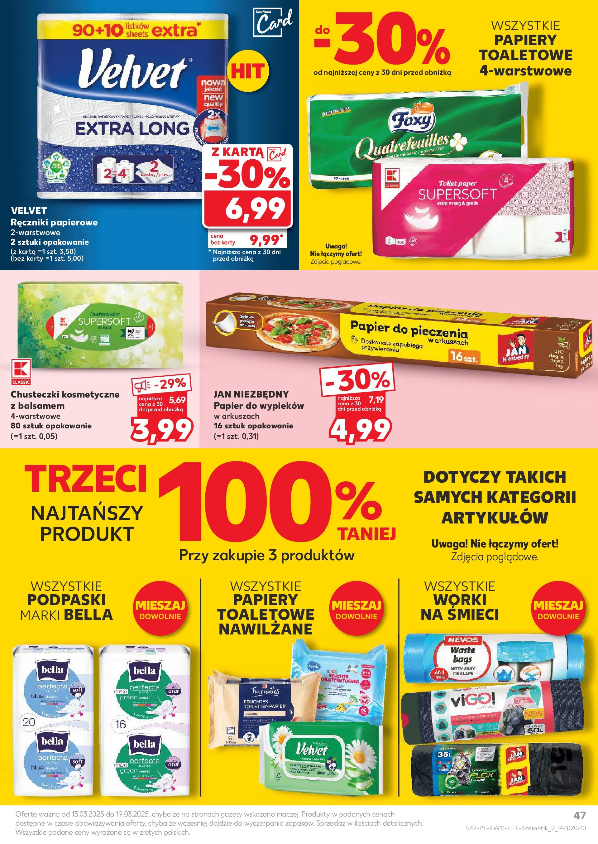 Kaufland gazetka od 13.03.2025 - od jutra PDF | Strona: 47 | Produkty: Karta, Papier do pieczenia, Ręczniki papierowe, Podpaski