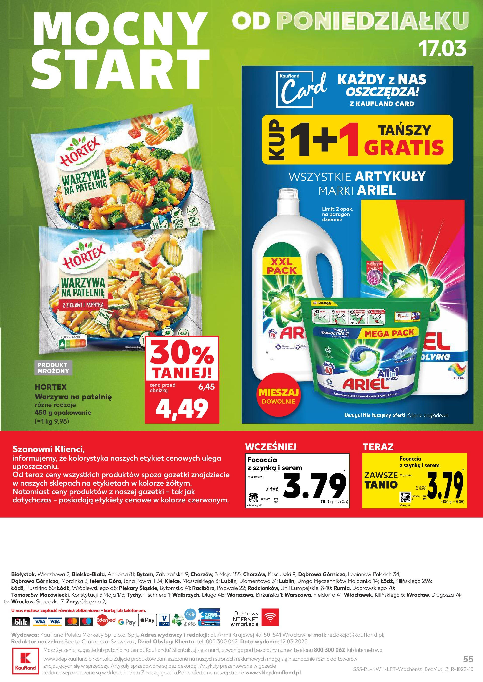 Kaufland gazetka od 13.03.2025 - od jutra PDF | Strona: 55 | Produkty: Szynka, Patelnie, Ariel, Warzywa