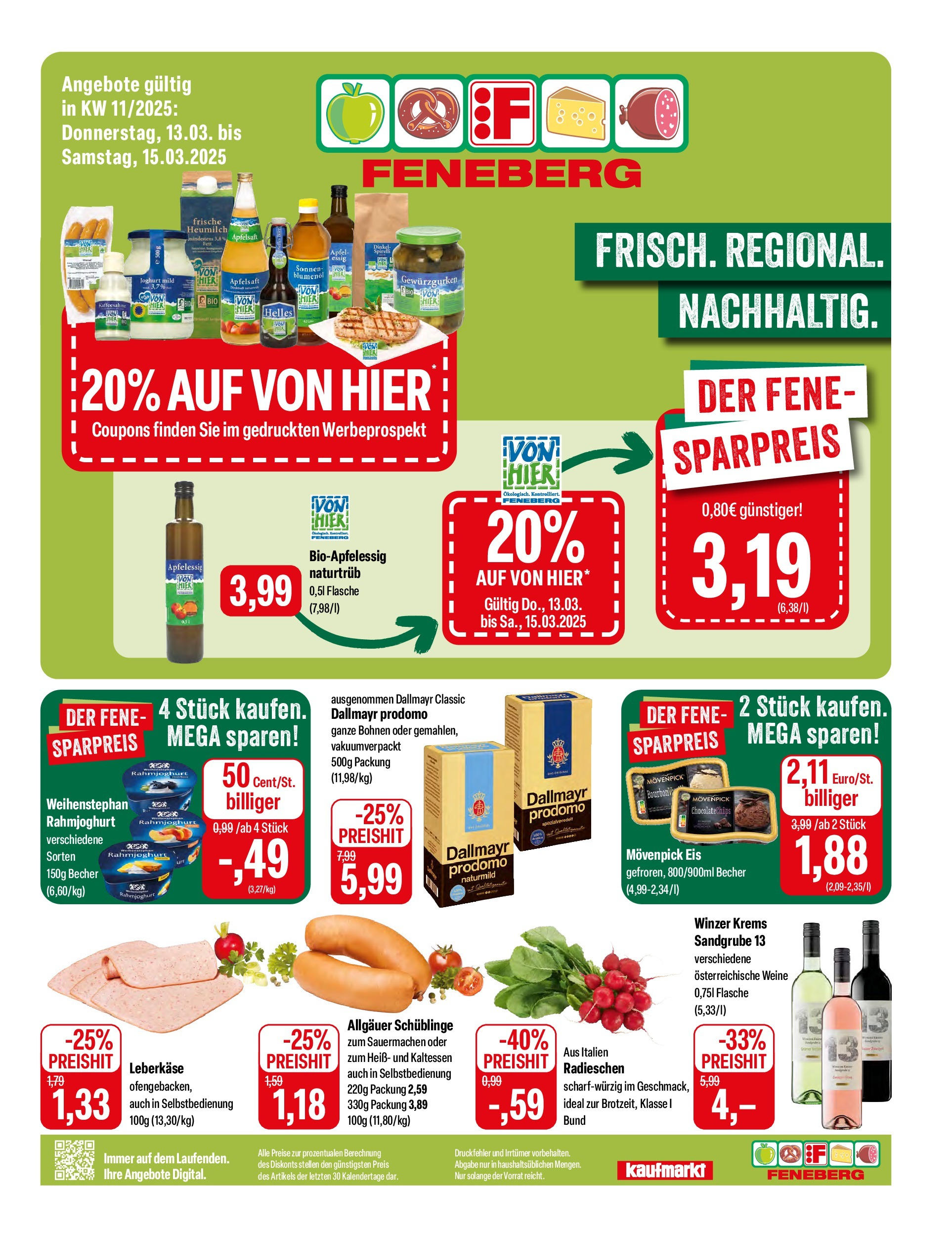 Feneberg Angebote (ab 13.03.2025) zum Blättern | Seite: 1 | Produkte: Movenpick eis, Dallmayr, Dallmayr prodomo, Eis