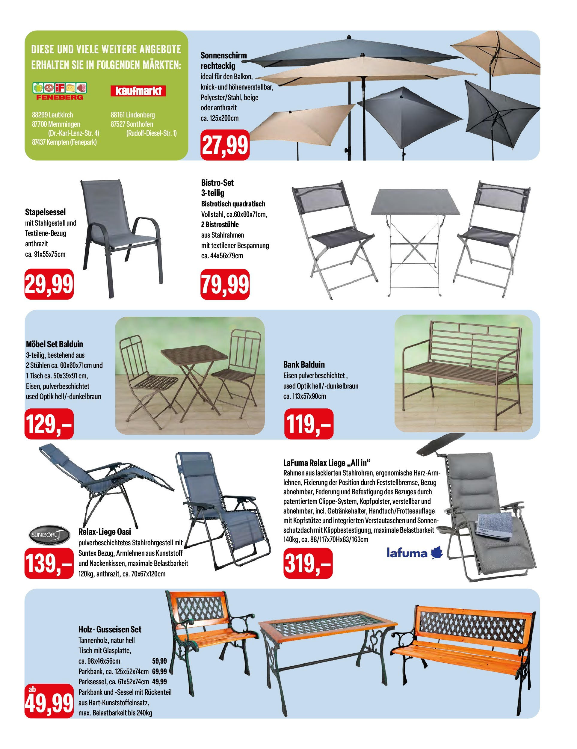 Feneberg Angebote (ab 13.03.2025) zum Blättern | Seite: 11 | Produkte: Relaxliege, Tisch, Sonnenschirm