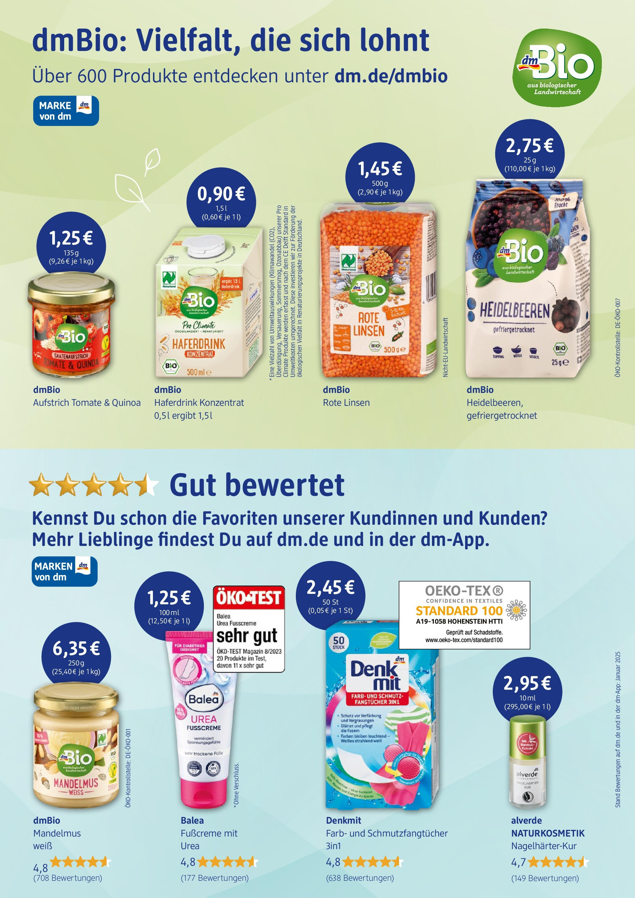 dm drogerie - dm: Glück hat viele schöne Seiten (ab 11.03.2025) zum Blättern | Seite: 4 | Produkte: Haferdrink, Heidelbeeren, Wasser, Fußcreme