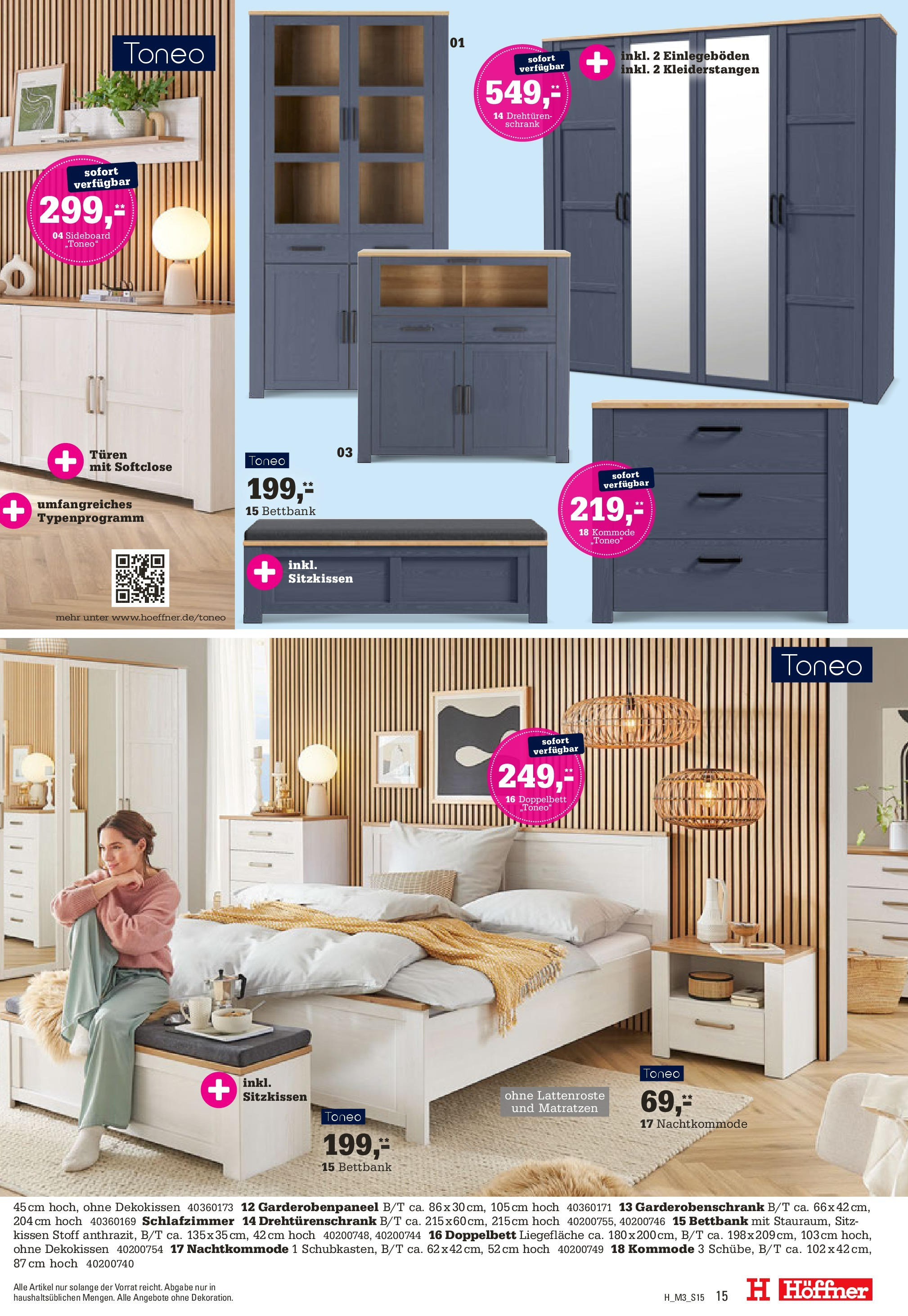 Höffner - Höffner: Möbelangebote (ab 11.03.2025) zum Blättern | Seite: 15 | Produkte: Sideboard, Kissen, Drehtürenschrank, Garderobenschrank