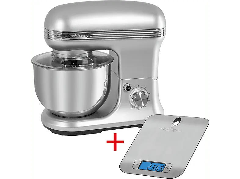 Profi Cook PC-KM 1222 W Knetmaschinen-Set inkl. Küchenwaage Küchenmaschine, Silber (Rührschüsselkapazität: 5 l, 1200 Watt); Küchenmaschine, Küchenwaage