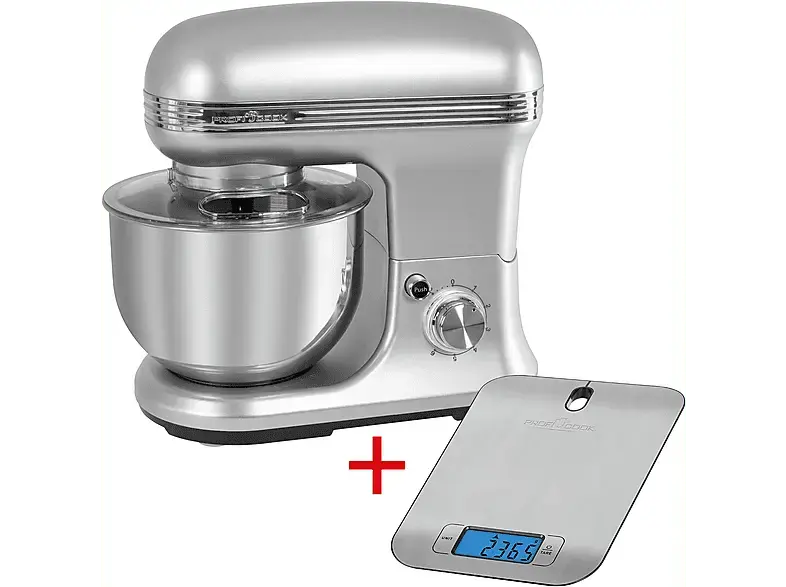Profi Cook PC-KM 1222 W Knetmaschinen-Set inkl. Küchenwaage Küchenmaschine, Silber (Rührschüsselkapazität: 5 l, 1200 Watt); Küchenmaschine, Küchenwaage