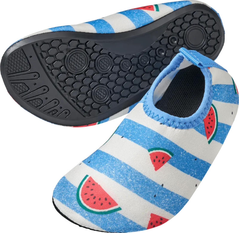 PUSBLU Badeschuhe mit Melonen-Muster, blau & rot, Gr. 23/24