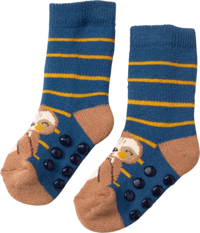 PUSBLU ABS Socken mit Faultier-Motiv, blau, Gr. 23/26