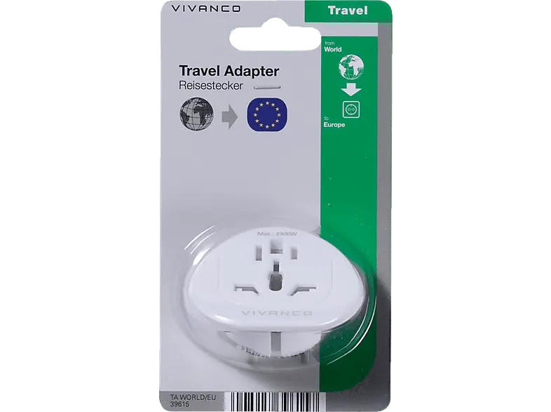 Vivanco 39615 Reisestecker Welt - Europa; Reiseadapter