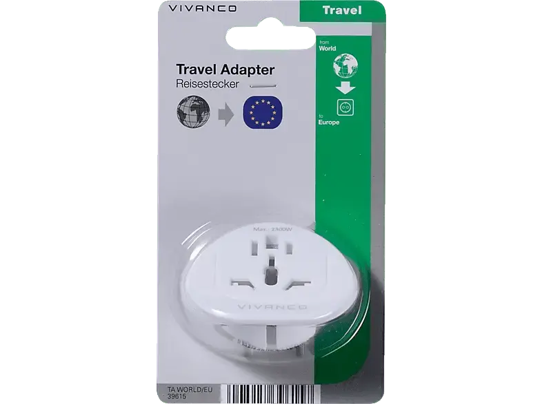 Vivanco 39615 Reisestecker Welt - Europa; Reiseadapter