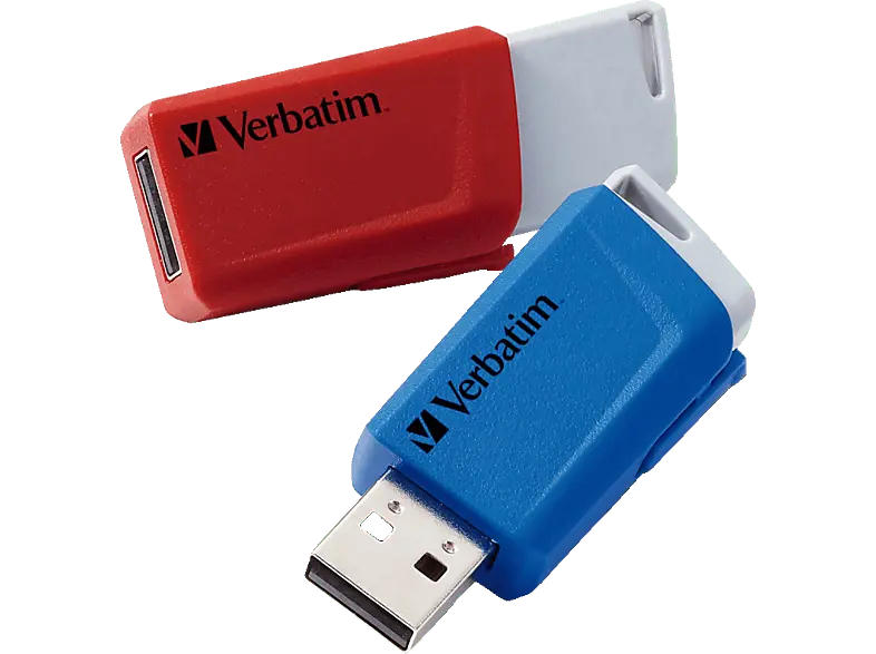 VERBatIM 32 GB Store 'n' Click USB-Stick, USB-A 3.2 Gen 1, R80/W25 MB/s, Rot/Blau