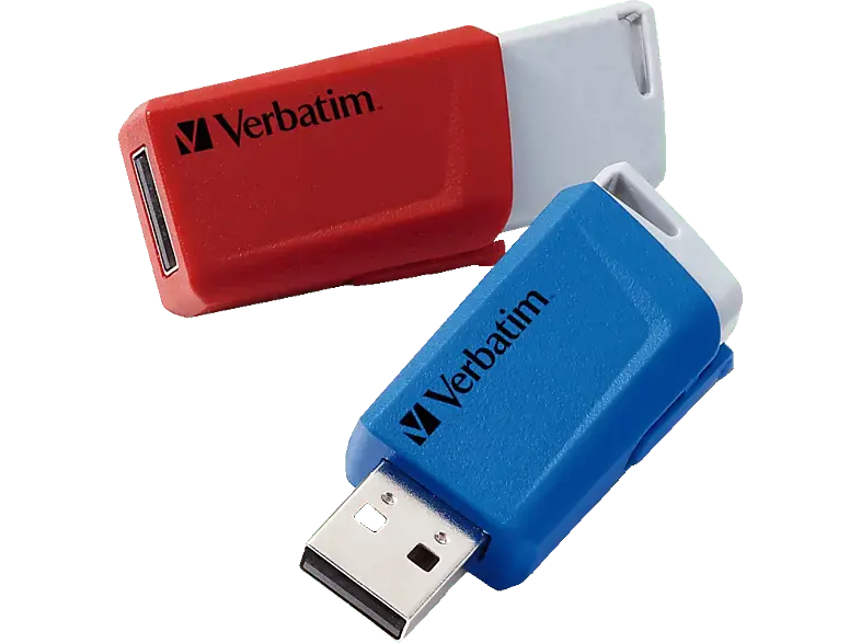 VERBatIM 32 GB Store 'n' Click USB-Stick, USB-A 3.2 Gen 1, R80/W25 MB/s, Rot/Blau