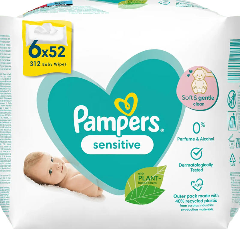 Pampers Feuchttücher Sensitive (6 x 52 Stück)