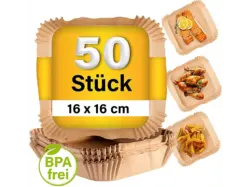 Gourmetmaxx Backpapierschalen 50 Stück, für Heißluftfritteusen 2-5l, 16x16cm