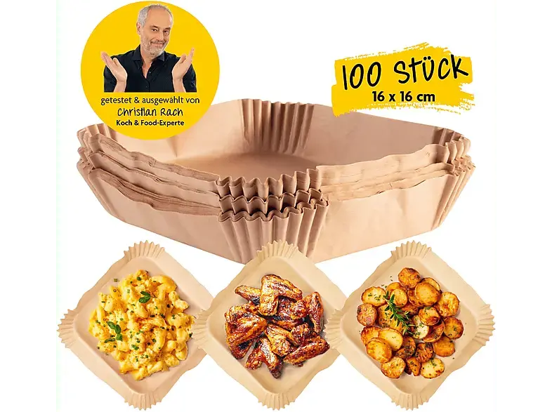 Rachs KOCHWERK Backpapierschalen 100 Stück, für Heißluftfritteusen 2-5l, 16x16cm; Backpapier-Schalen