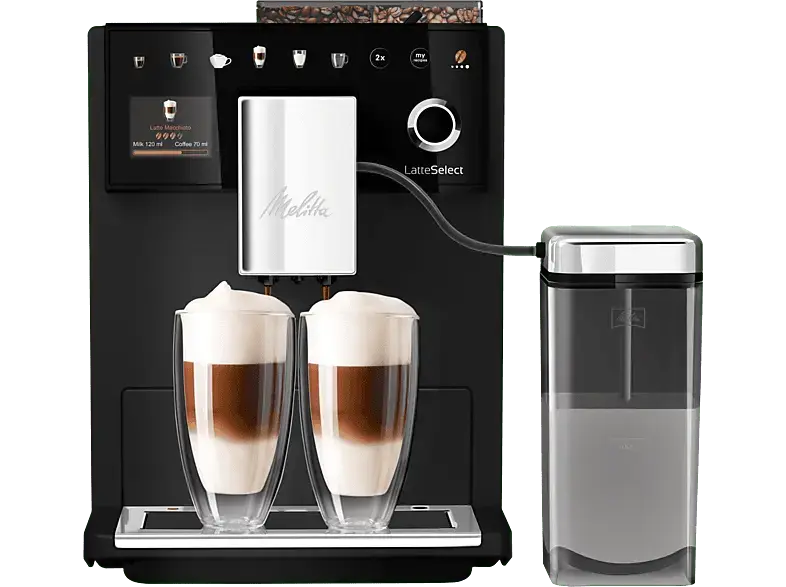 Melitta 630-212 Latte Select, Kaffeevollautomat (Schwarz Matt, 15 bar, externer Milchbehälter)