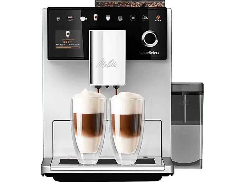 Melitta F 630-211 Latte Select Kaffeevollautomat (Silber, Stahlkegel Mahlwerk, 15 bar, Milchschlauch)