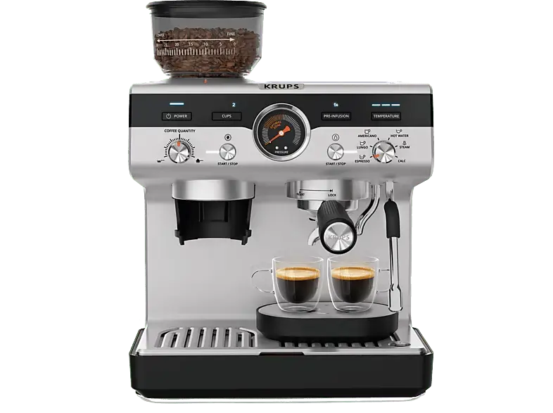 Krups XP 801T Precision, Manuelle Espressomaschine (Schwarz, Edelstahl-Mahlwerk, 1550 Watt, 15 bar)