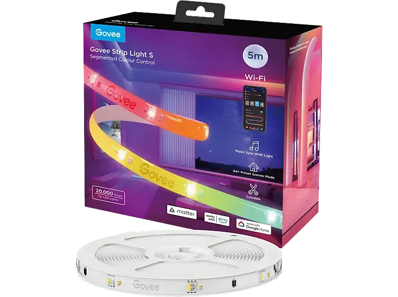 Govee RGBIC Strip Light S - With Protective Coating (5M); Intelligente LED-Leuchtbänder