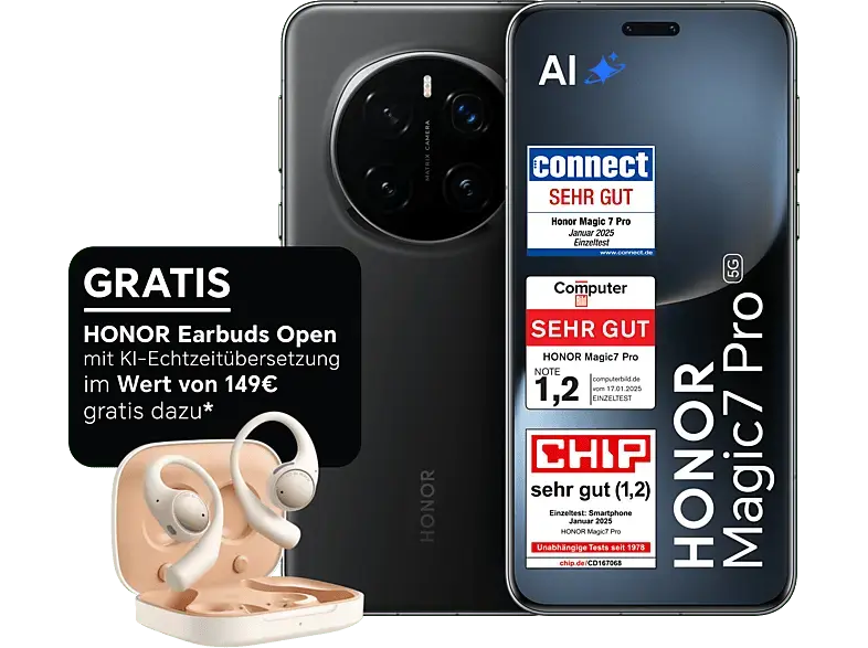 Honor Magic7 Pro 5G inkl. Earbuds Open Gold, 512 GB, Schwarz, Dual SIM