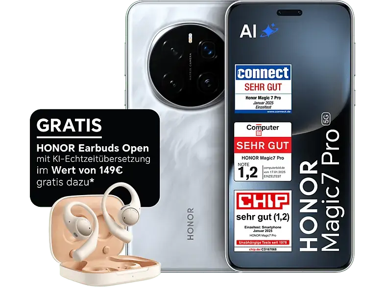 Honor Magic7 Pro 5G inkl. Earbuds Open Gold, 512 GB, Grau, Dual SIM
