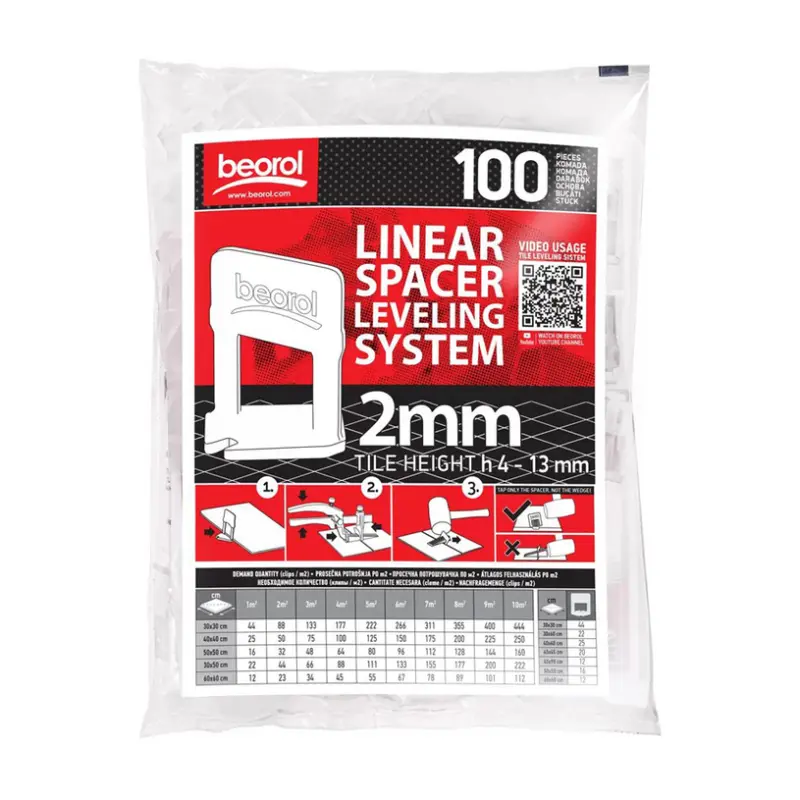 ФИКСАТОР ЗА НИВЕЛИРАНЕ НА ПЛОЧКИ BEOROL 2 ММ 100 БР
