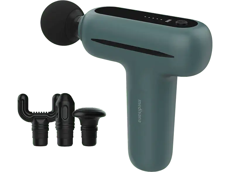 Medisana MG 200 Mini Massagepistole, mit 4 Ausätzen, Graugrüne Akzentfarbe