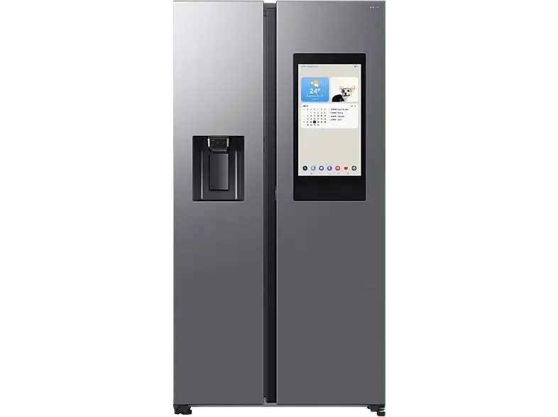 Samsung RS90F67BETEF Side by Side, Kühl- und Gefrierkombination (614 l, E, 1780 mm hoch, No Frost (verminderte Eisbildung), Edelstahl Look, Family Hubᵀᴹ, AI Voice Control, Auto Open Door)