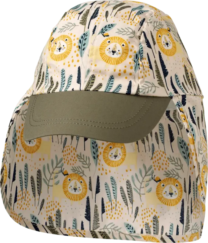 ALANA Schirmmütze mit Nackenschutz & Löwen-Muster, beige + grün, Gr. 54/55