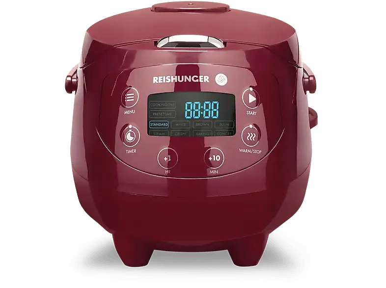 Reishunger Digitaler Mini Reiskocher (417 Watt, 0,6 l, dunkelrot)