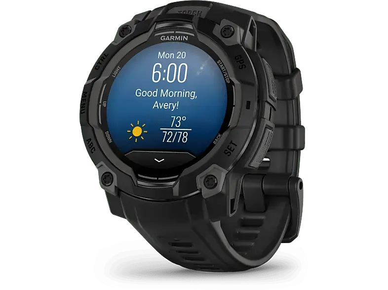Garmin INSTINCT® 3 Amoled, 45 mm Schwarz, mit Silikon-Wechselarmband 22; Smartwatch