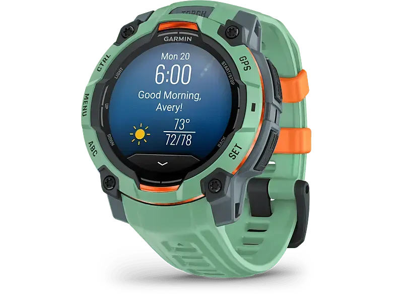 Garmin INSTINCT® 3 Amoled, 45 mm NeoTropic, mit Silikon-Wechselarmband 22; Smartwatch